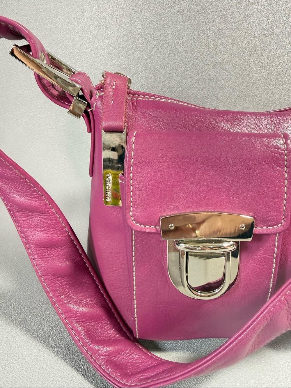 Perlina Vintage Y2K Multi-Pocket Fushia Pink Leather Shoulder Bag NWT - Picture 5 of 16